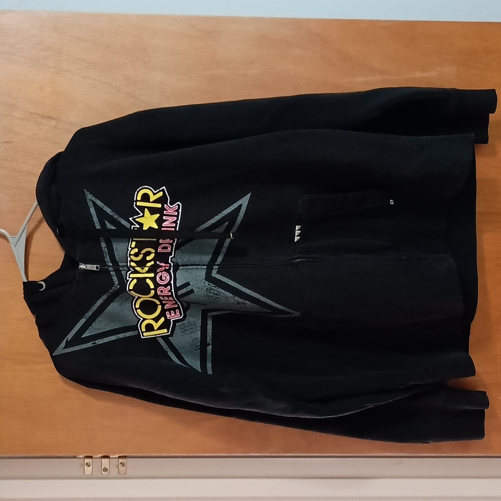 Men's One Industries Rockstar Energy hooded zip up Sweatshirt L Large Black
